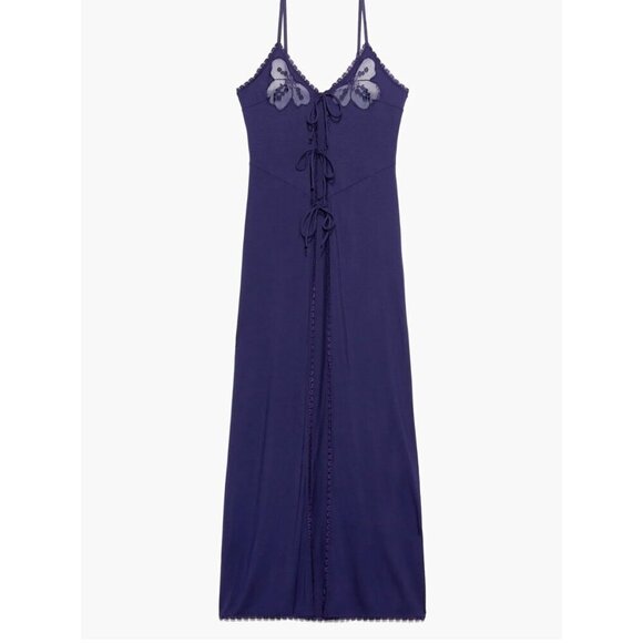 Savage X Fenty A Peek Behind the Lace Maxi Slip Navy Blue 1X - Picture 5 of 5